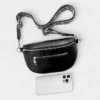 The Bibury faux leather bum bag in black, close-up detail