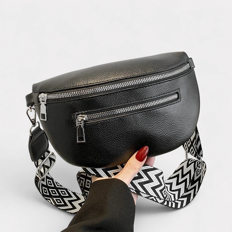 The Bibury faux leather bum bag in black, front view
