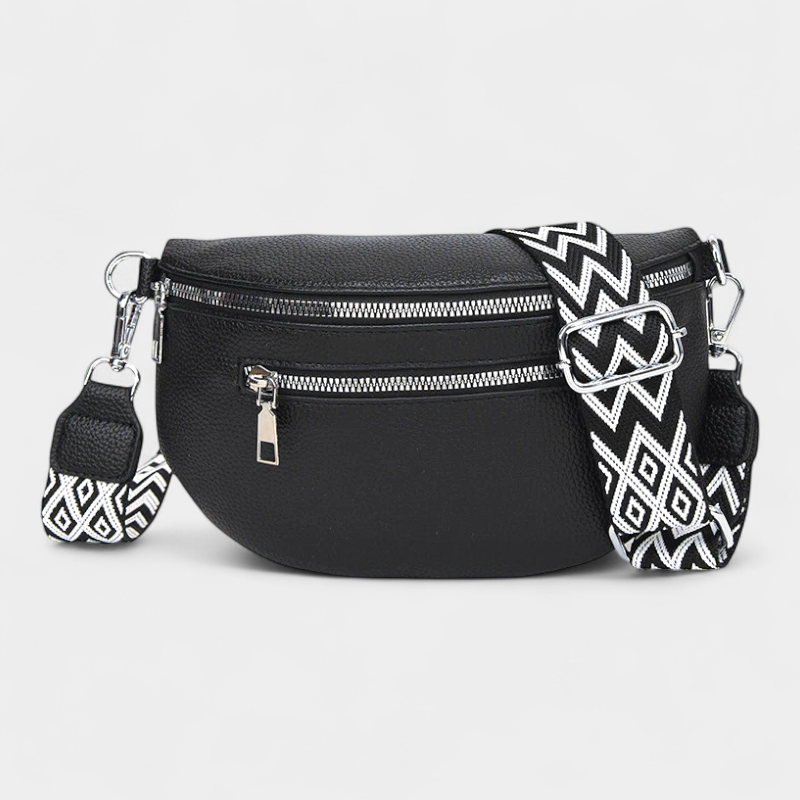 The Bibury faux leather bum bag in black, front view