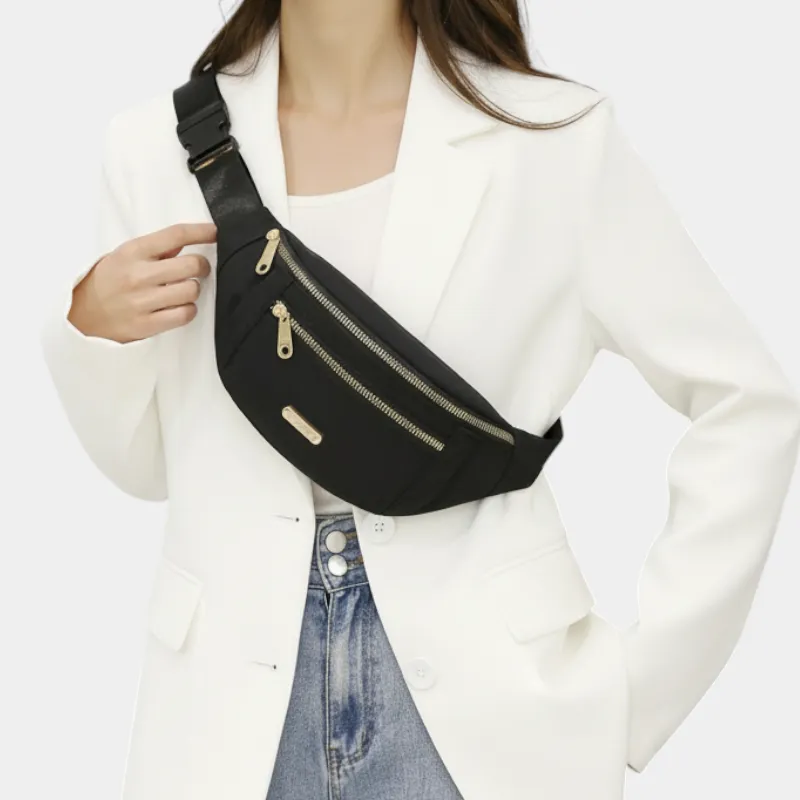 The Grasmere bum bag in black, worn across the body