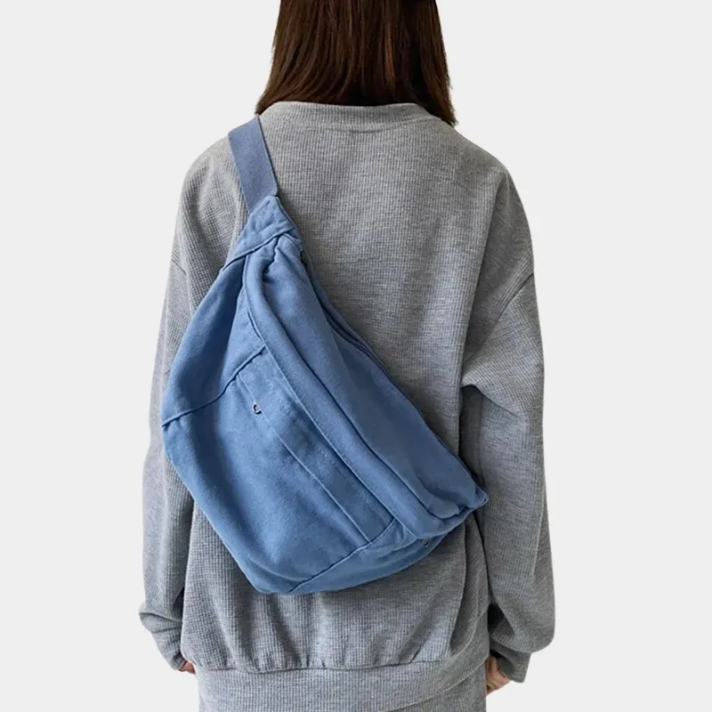 The Keswick canvas bum bag in blue, back view