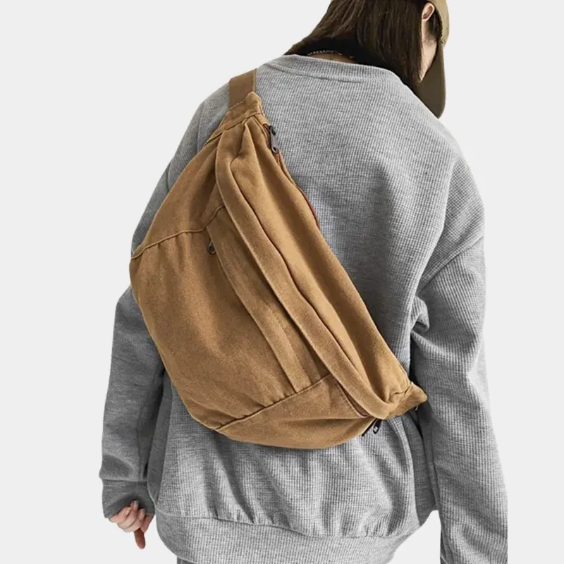 The Keswick - The Keswick canvas bum bag in brown, back view The Keswick canvas bum bag in brown, back view