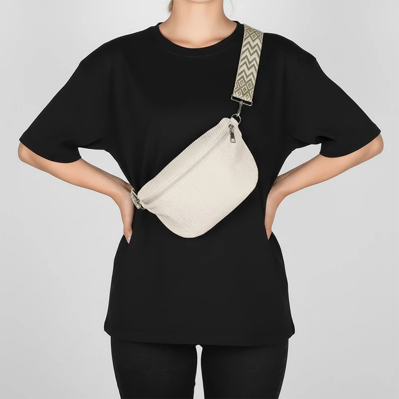 The Malton - The Malton corduroy bum bag in beige, front view The Malton corduroy bum bag in beige, front view