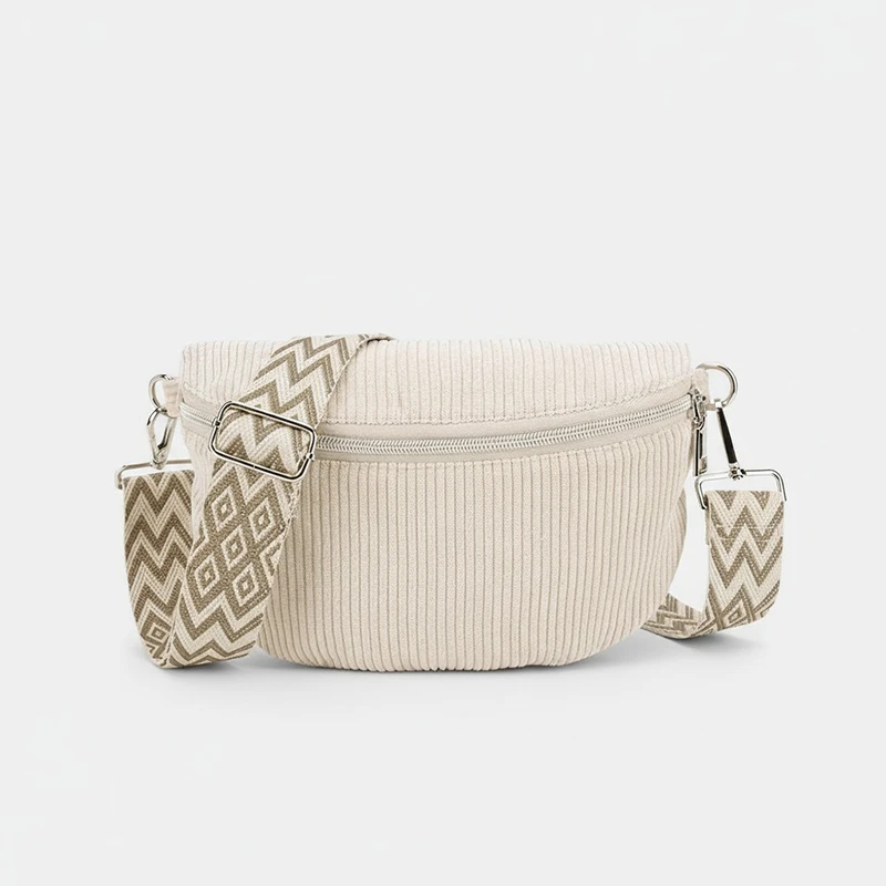 The Malton - The Malton corduroy bum bag in beige, front view The Malton corduroy bum bag in beige, front view