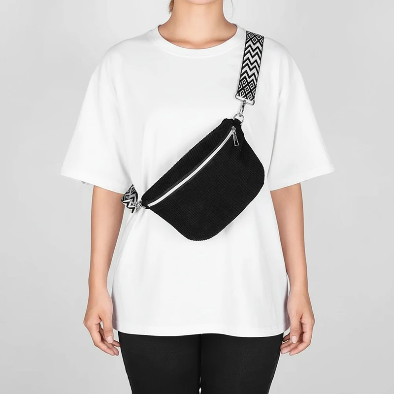 The Malton corduroy bum bag in black, worn across the body