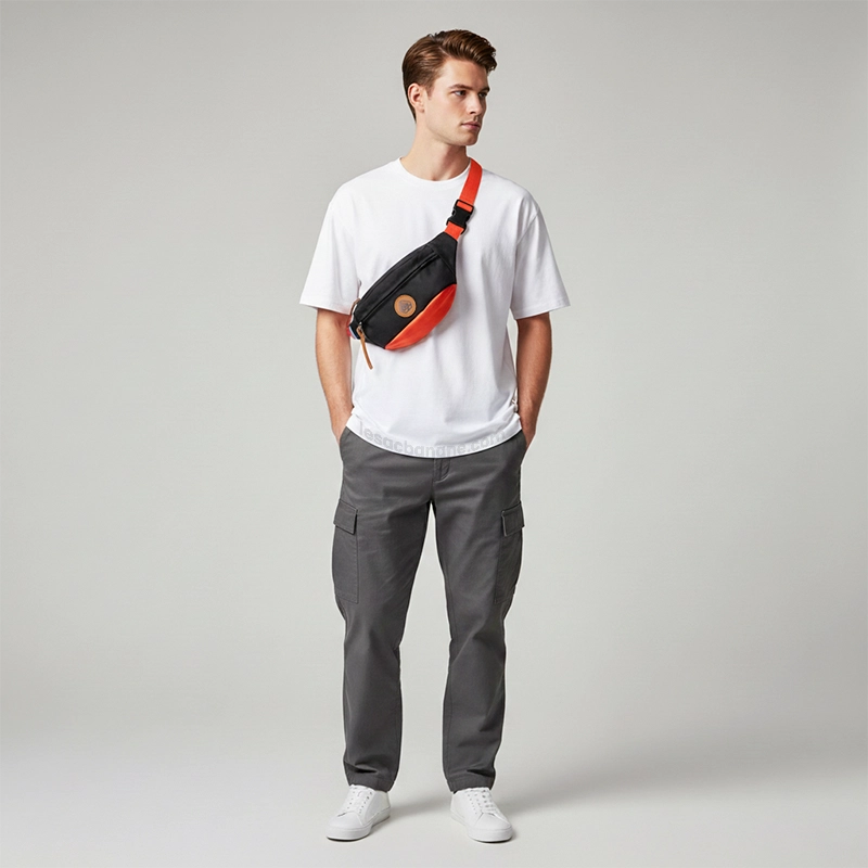 The Padstow two-tone belt bag in black, worn across the body