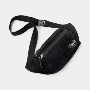 The Pickering corduroy bum bag in black, laid flat