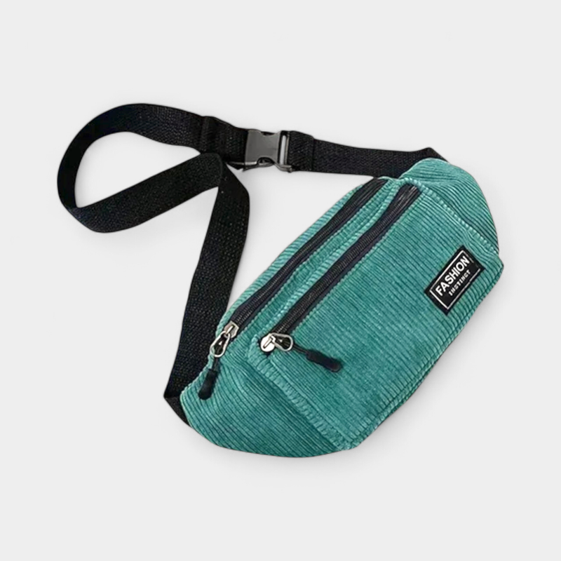 The Pickering corduroy bum bag in green, laid flat
