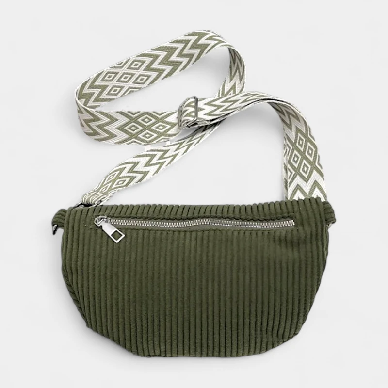 The Skipton corduroy bum bag in green, front view