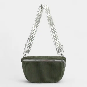 The Skipton corduroy bum bag in green, front view