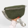 The Skipton corduroy bum bag in green, side view